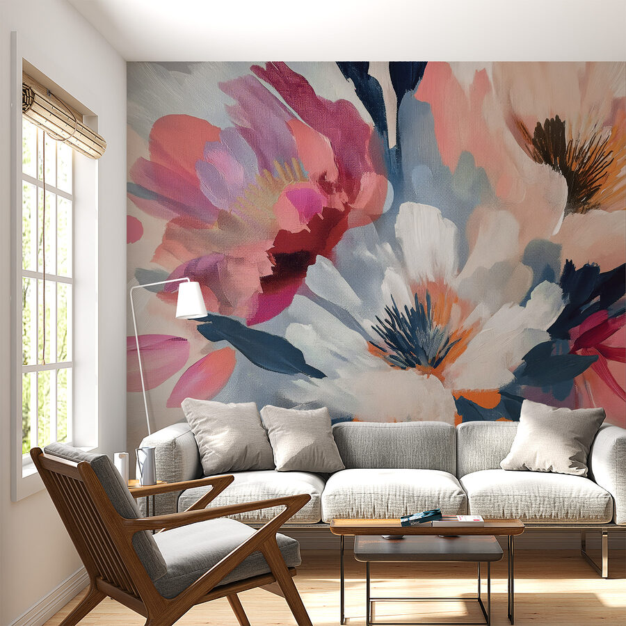 Wall murals A painting of flowers on a fabric