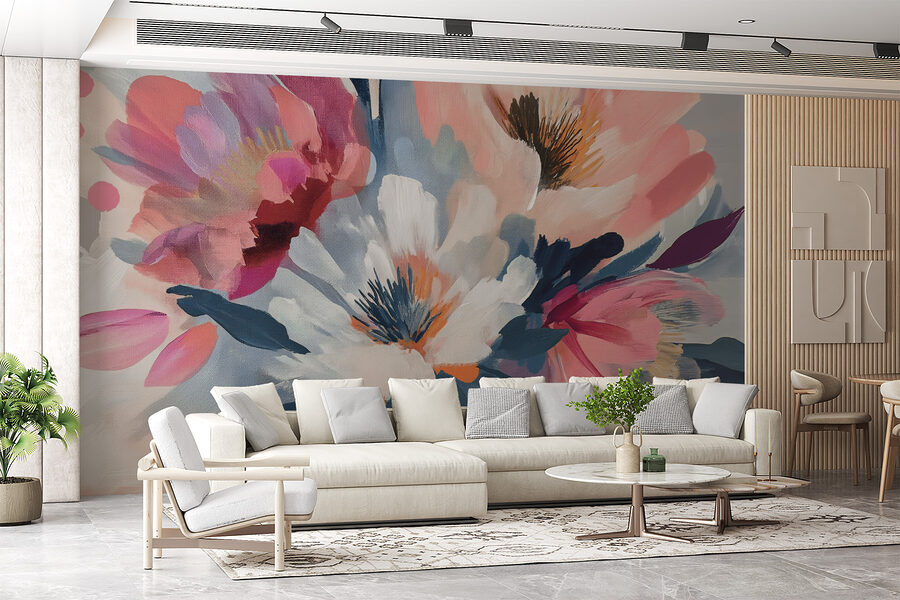 Wall murals A painting of flowers on a fabric - Image 2