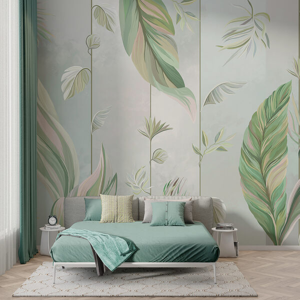 A wallpaper with leaves and lines