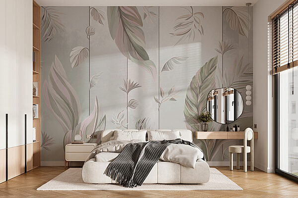 Wall mural Wall mural A wallpaper with leaves and lines (SKU: w00808v2)