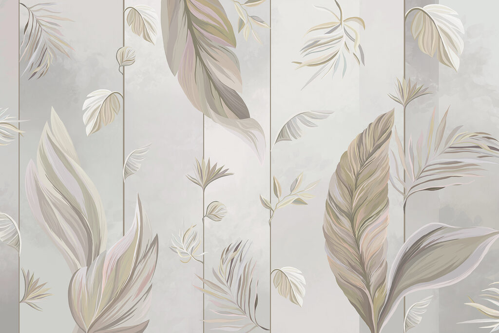 A wallpaper with leaves and flowers A wallpaper with leaves and flowers