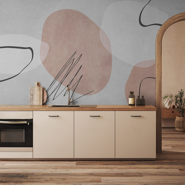 Wall mural Wall mural A white and pink background with black lines and circles (SKU: w00815v2)