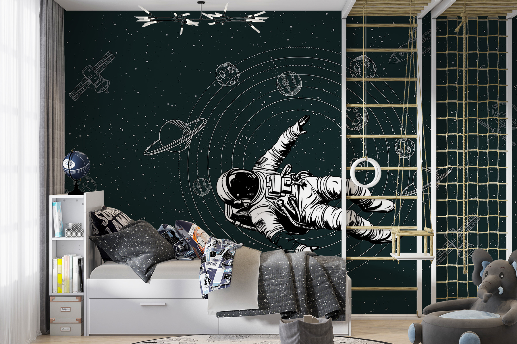 An astronaut floating in space