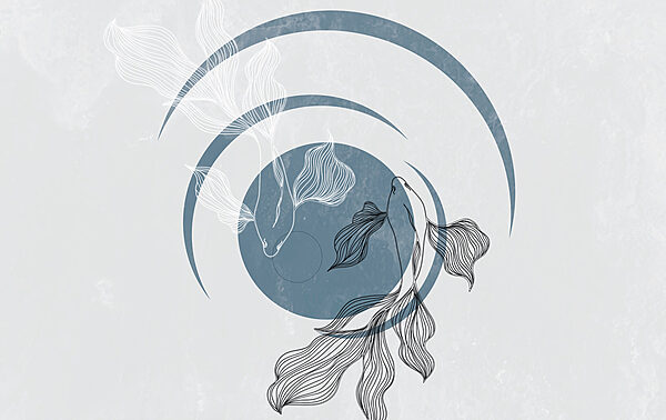 A drawing of a fish and a swirly circle A drawing of a fish and a swirly circle