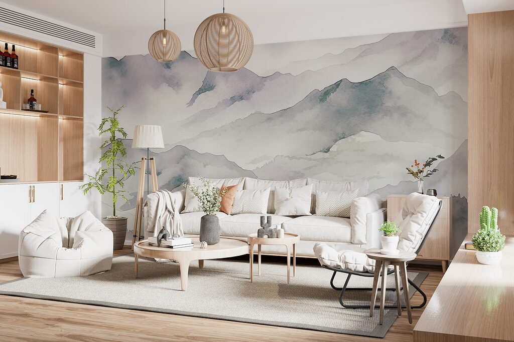 A watercolor painting of mountains