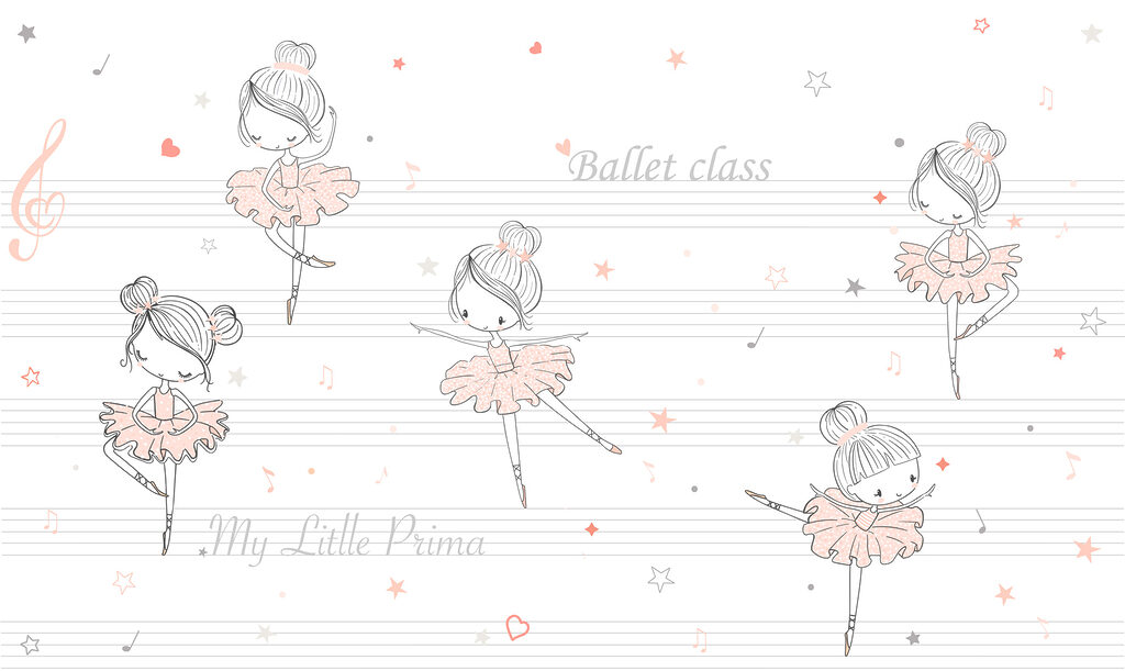 A group of cartoon girls dancing on a musical note A group of cartoon girls dancing on a musical note