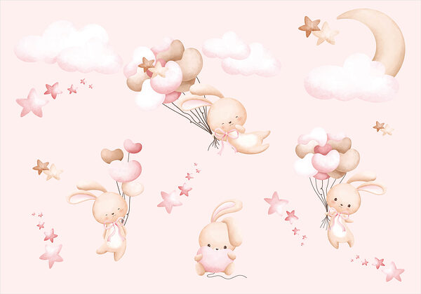 A group of cartoon bunnies holding balloons w00864p 600x420 - A group of cartoon bunnies holding balloons