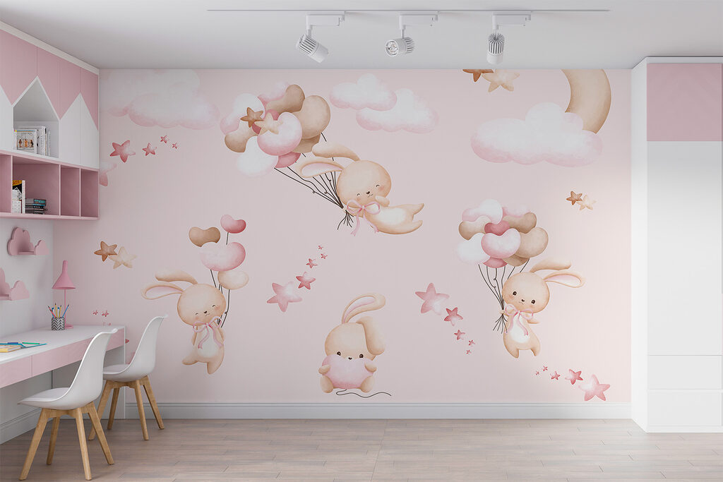 A group of cartoon bunnies holding balloons w00864pir3mr 1024x683 - A group of cartoon bunnies holding balloons