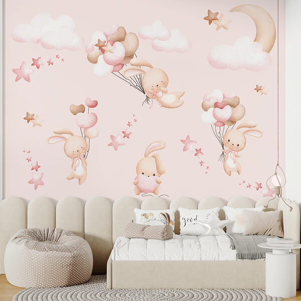 A group of cartoon bunnies holding balloons w00864pir3ms 600x600 - A group of cartoon bunnies holding balloons