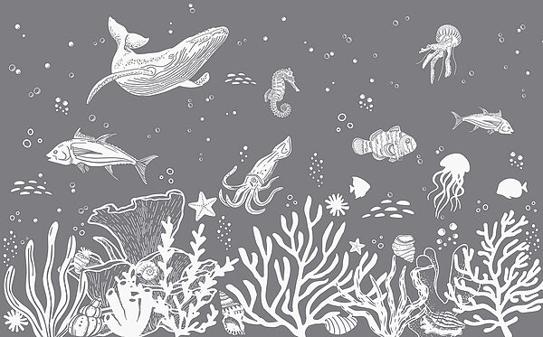 A white sea creatures on a gray background