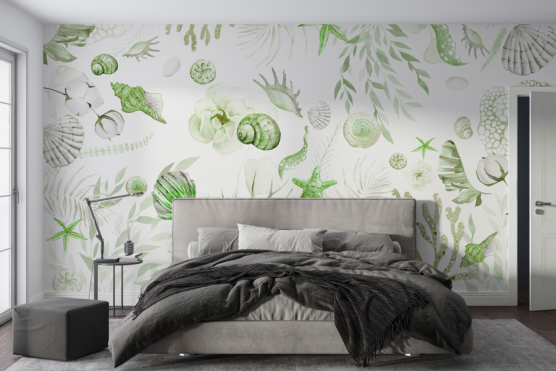 A watercolor sea creatures and plants