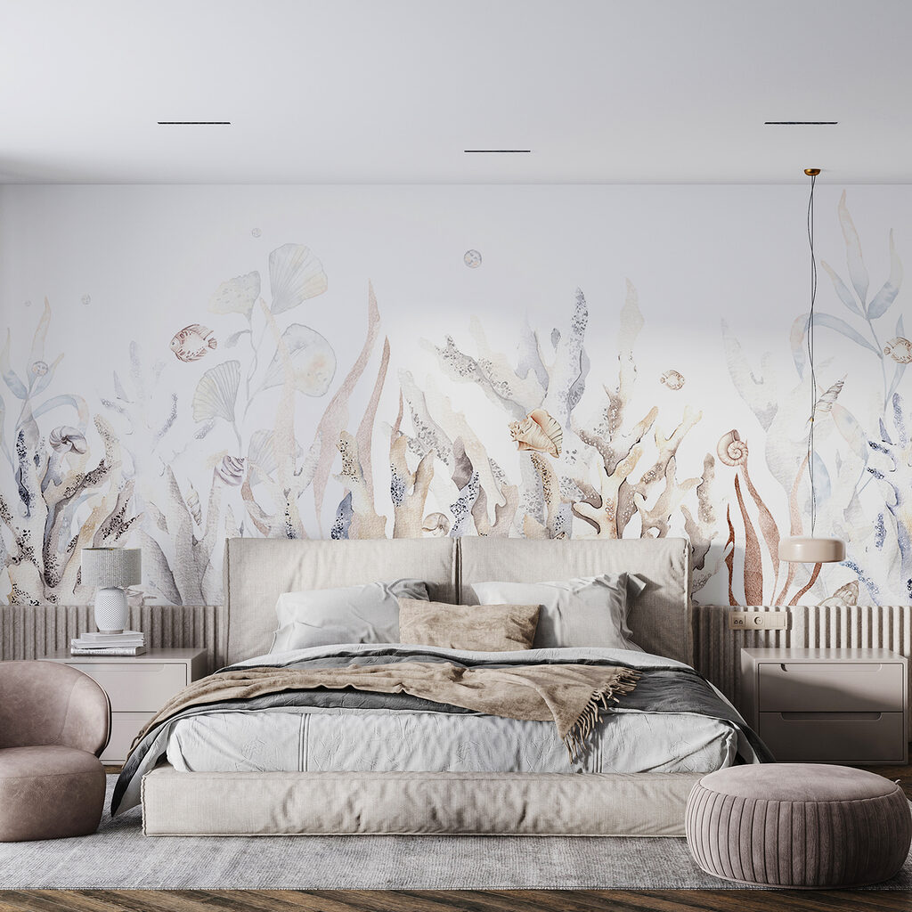 A watercolor of seaweed and shells A watercolor of seaweed and shells