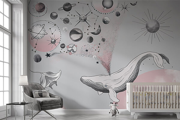 Wall mural Wall mural A whale with planets and stars (SKU: w00868v1)