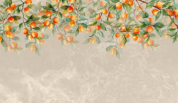 A painting of oranges on a tree A painting of oranges on a tree