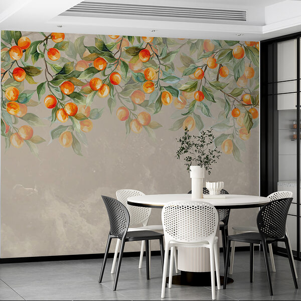 A painting of oranges on a tree A painting of oranges on a tree