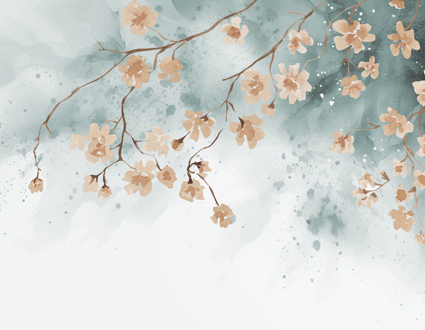 A painting of flowers on a branch