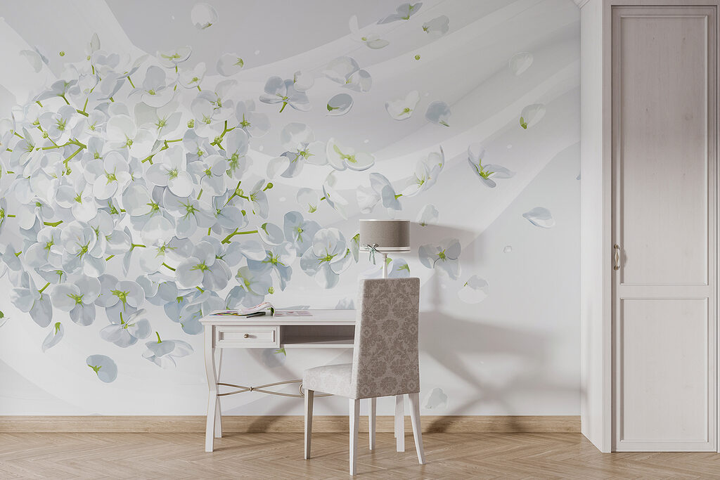 A white flowers flying in the air