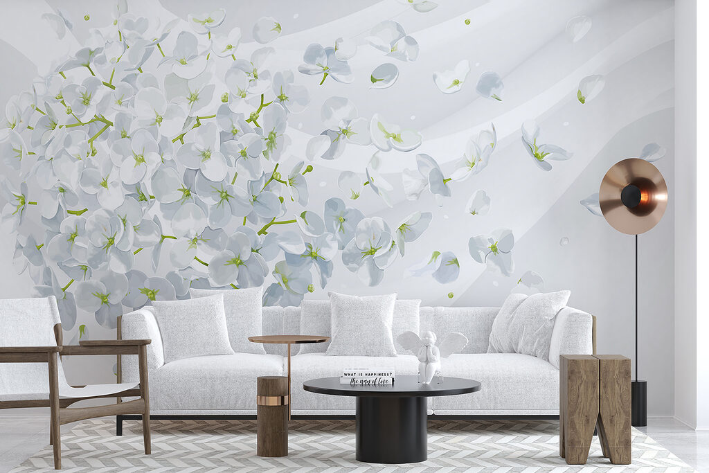 A white flowers flying in the air