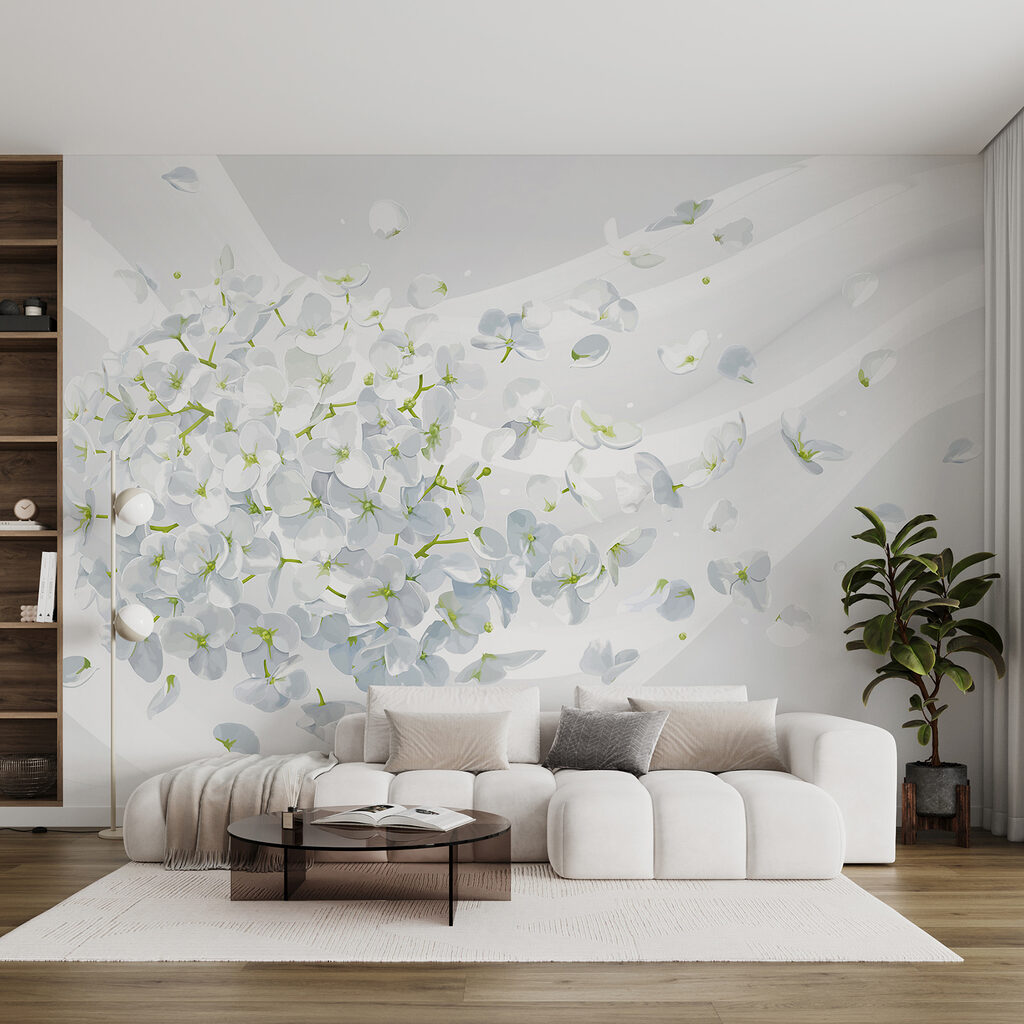 A white flowers flying in the air