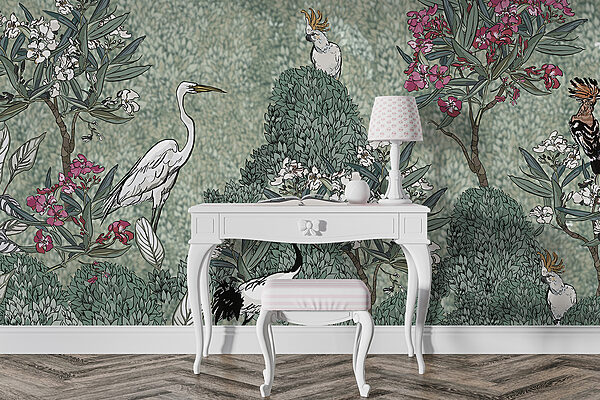 A painting of birds and flowers A painting of birds and flowers