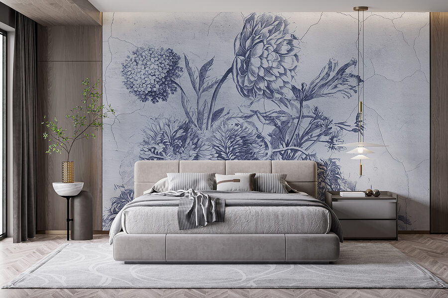 Wall murals Delicate floral illustration in blue tones.
