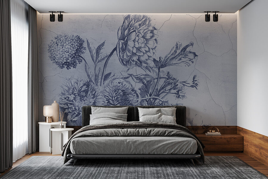 Wall murals Delicate floral illustration in blue tones. - Image 2