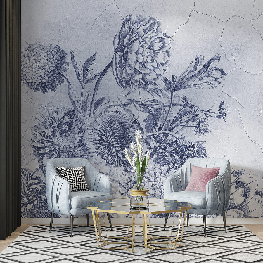 Wall murals Delicate floral illustration in blue tones. - Image 3