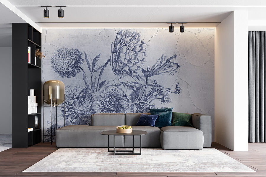 Wall murals Delicate floral illustration in blue tones. - Image 4