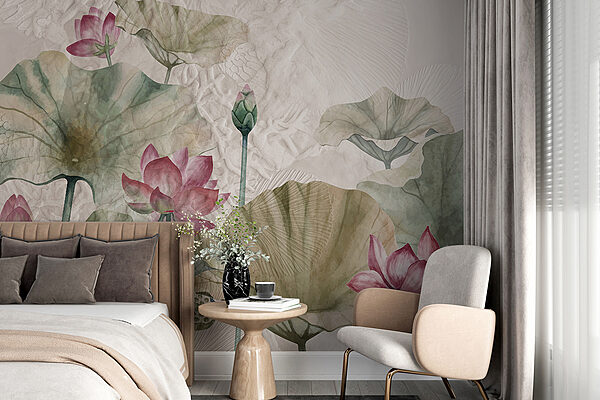 A painting of flowers and leaves A painting of flowers and leaves
