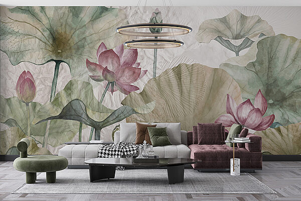 A painting of flowers and leaves A painting of flowers and leaves