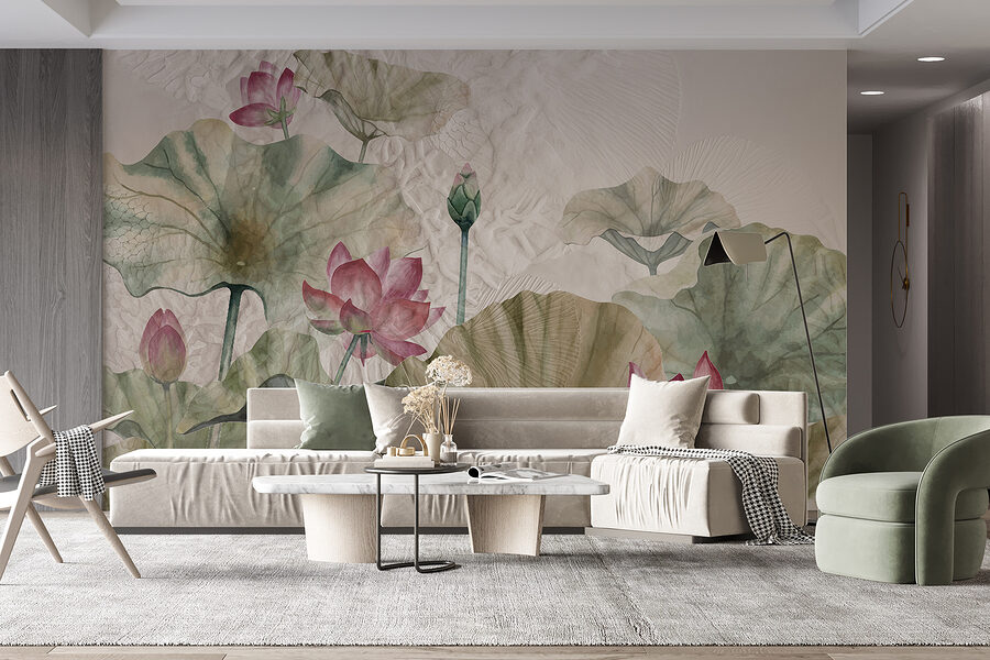 A painting of flowers and leaves A painting of flowers and leaves