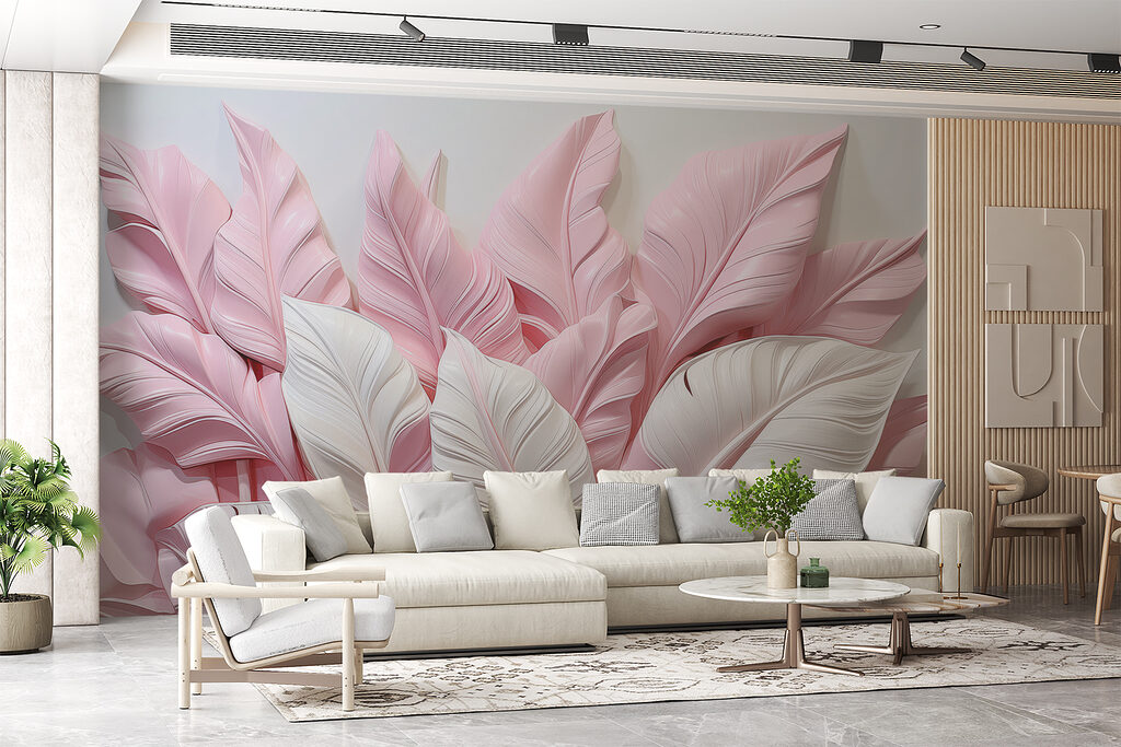 A group of pink and white leaves