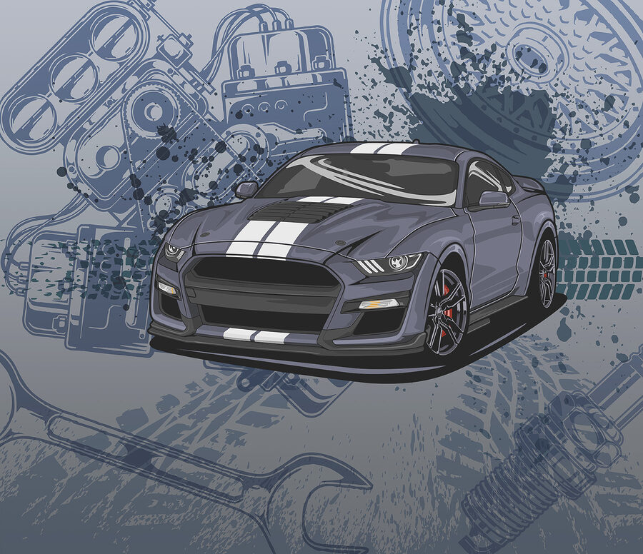 Wall murals A car with a wrench and wheels - Image 4