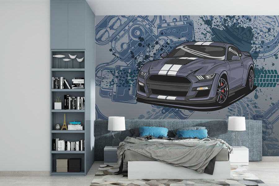 Wall murals A car with a wrench and wheels - Image 2