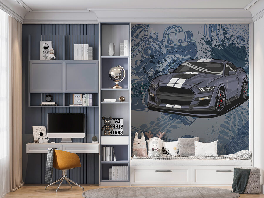 Wall murals A car with a wrench and wheels - Image 3