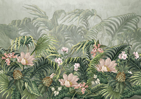 A wallpaper with flowers and leaves A wallpaper with flowers and leaves