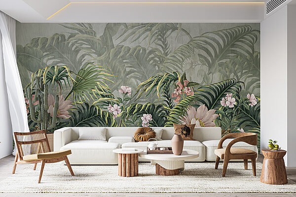 A wallpaper with flowers and leaves A wallpaper with flowers and leaves
