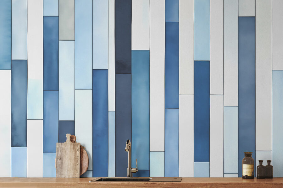 A blue and white striped wall