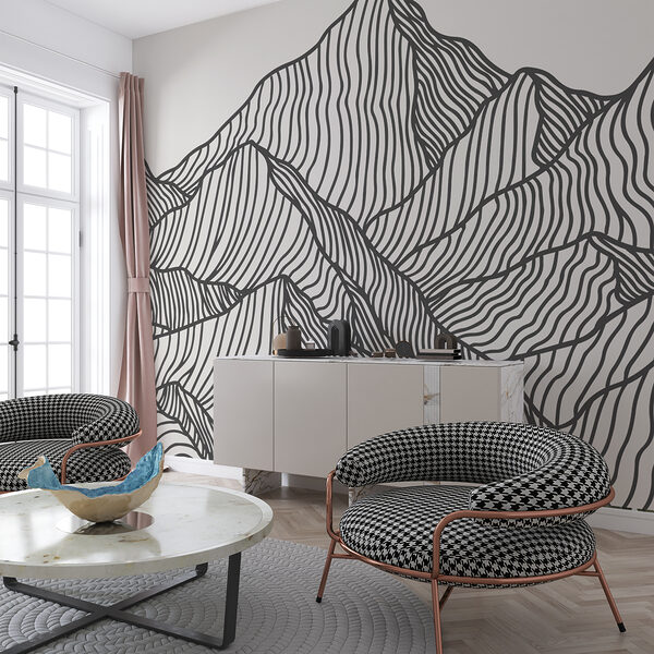 Wall mural Wall mural A black and white drawing of a mountain range (SKU: w01214)