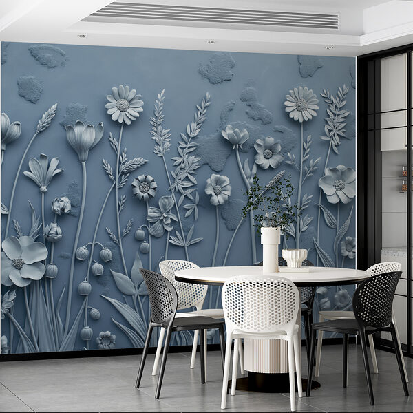 A grey wall with flowers and leaves A grey wall with flowers and leaves