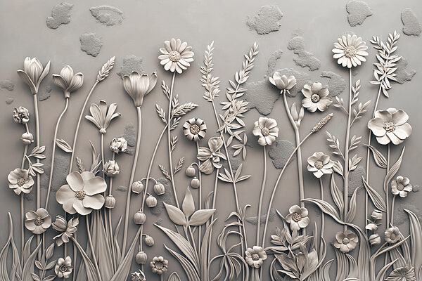 A wall art with flowers and plants A wall art with flowers and plants