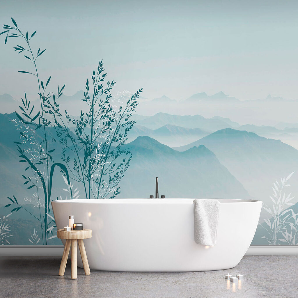 A landscape with mountains and trees A landscape with mountains and trees