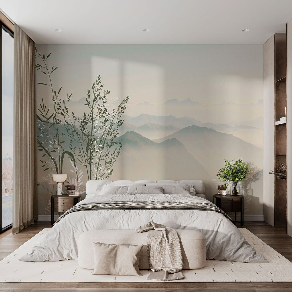 A landscape with mountains and trees