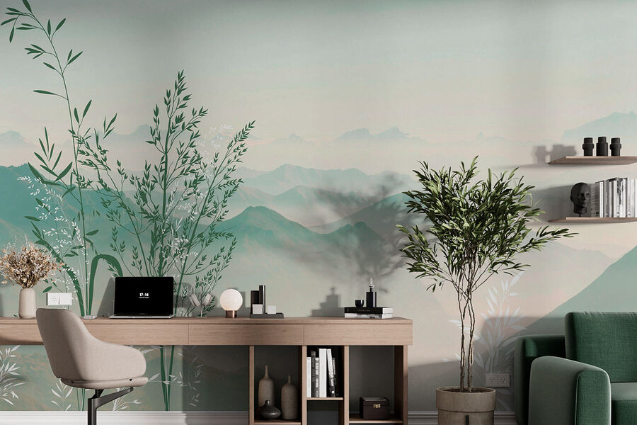 Wall murals A landscape with mountains and trees