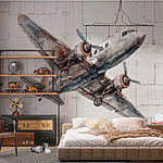 Wall mural An airplane flying through the air