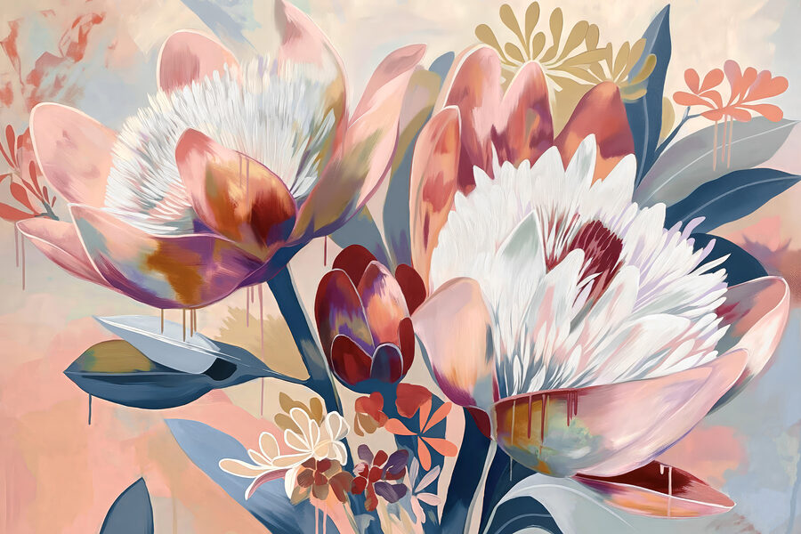 A painting of flowers on a surface