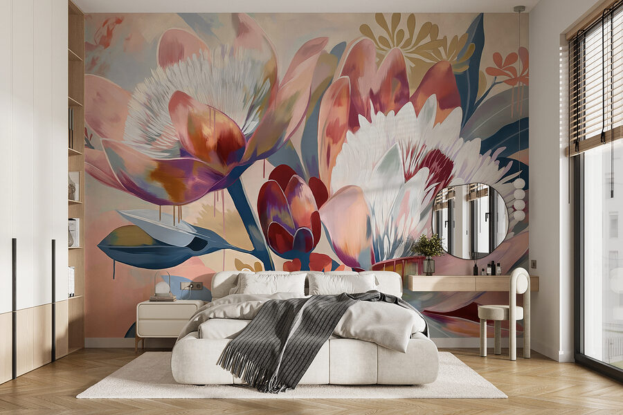 A painting of flowers on a surface