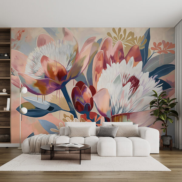 A painting of flowers on a surface A painting of flowers on a surface