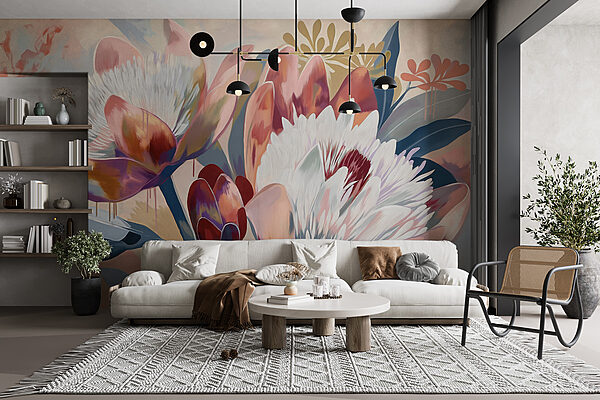 A painting of flowers on a surface A painting of flowers on a surface