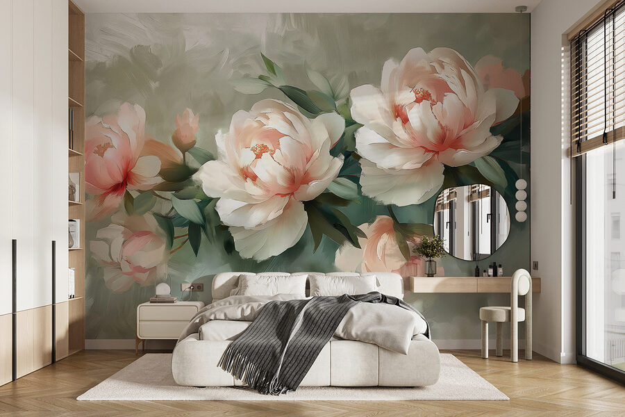A group of flowers on a white surface